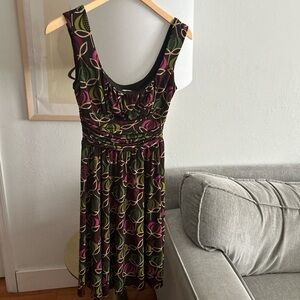 Maggy London Floral Vintage Y2K Empire Waist  Peasant Rushed Stretchy Dress 8